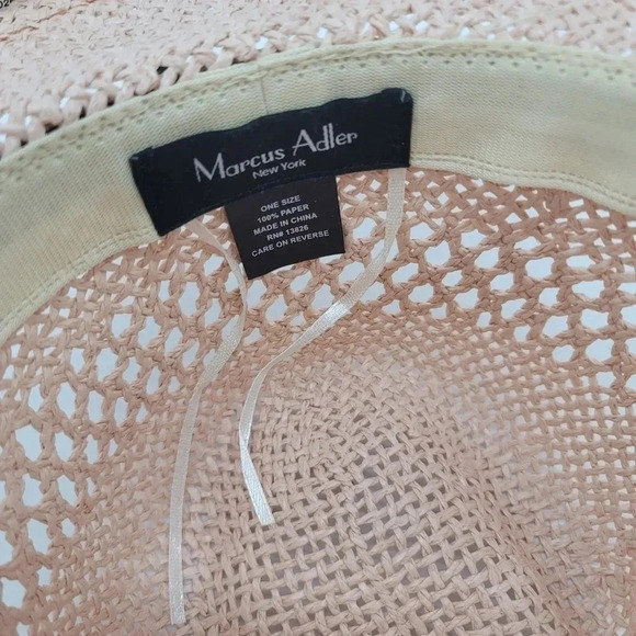MARCUS ADLER NY Blush Pink STRAW LOOK OS FITS MOST BLACK SUN HAT BRAID - Picture 5 of 6